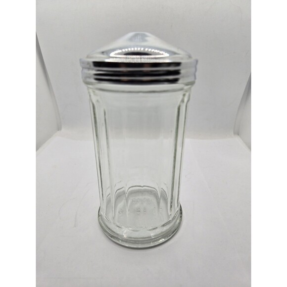 VTG Clear Glass Ribbed Sugar Dispenser Metal Cap 11B1321 Chicago USA Open Hole - Picture 1 of 8